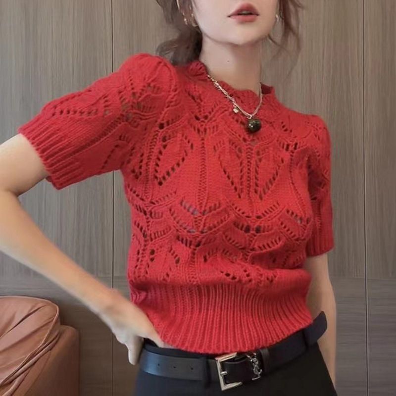 Vynikajúci A Krásny Top Dámsky Skorý Jarný Retro Dutý Pletený Sveter S Prílivom