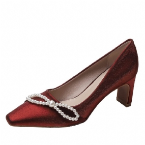 Dámska Móda Vysoké Podpätky Štvorcová Špička Hrubé Trendy Pure Color Pearl Bow Ploché Topánky Svadobné