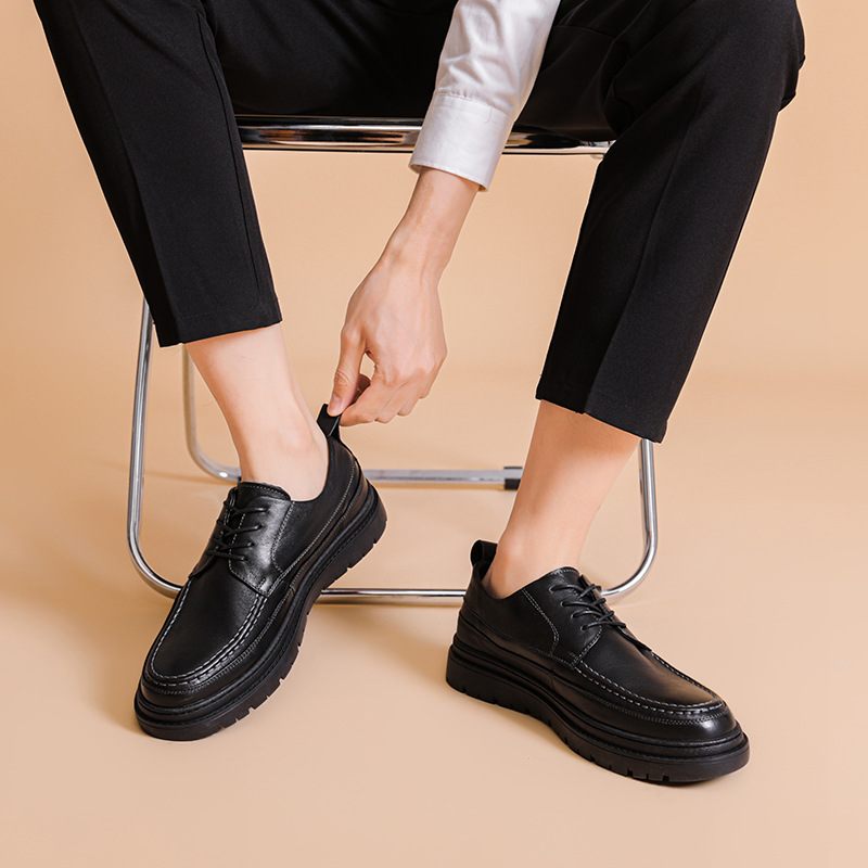 Pánske Topánky Čierne Šnurovacie Kožené Pohodlné Business Casual Spoločenské Trend