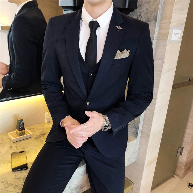 Luxusné Pánske Jednofarebné Ležérne Trojdielne Obleky Slim Fit Strihu