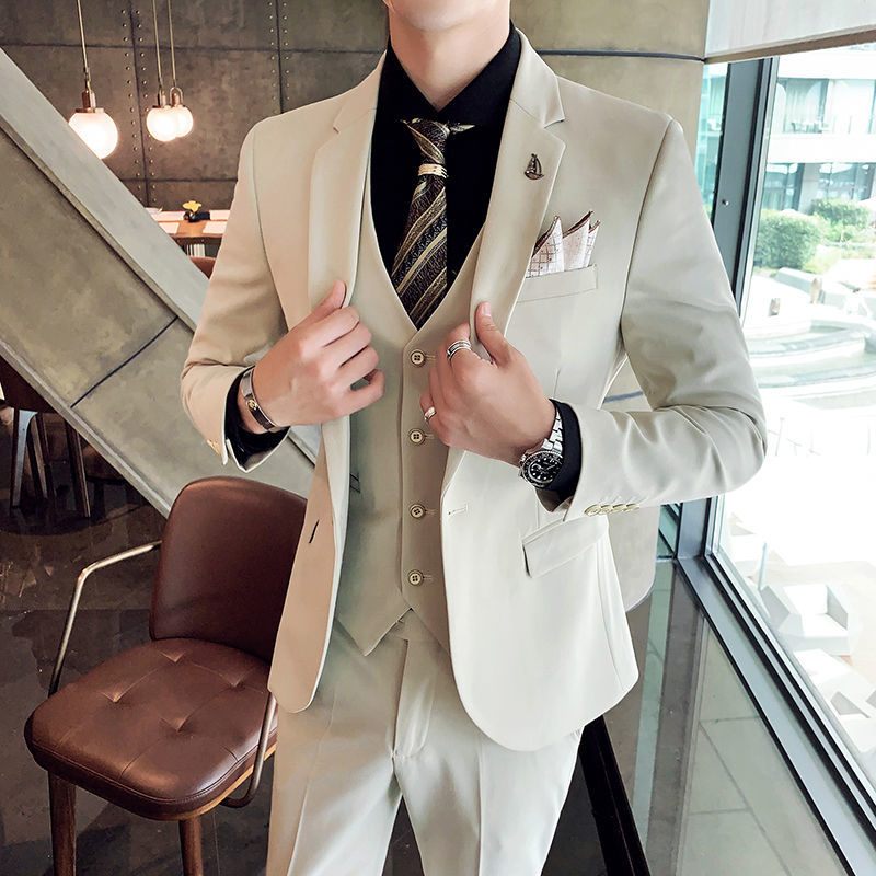Oblekové Šaty Pánsky Trojdielny Oblek Slim Fit Professional Ležérny Kabát