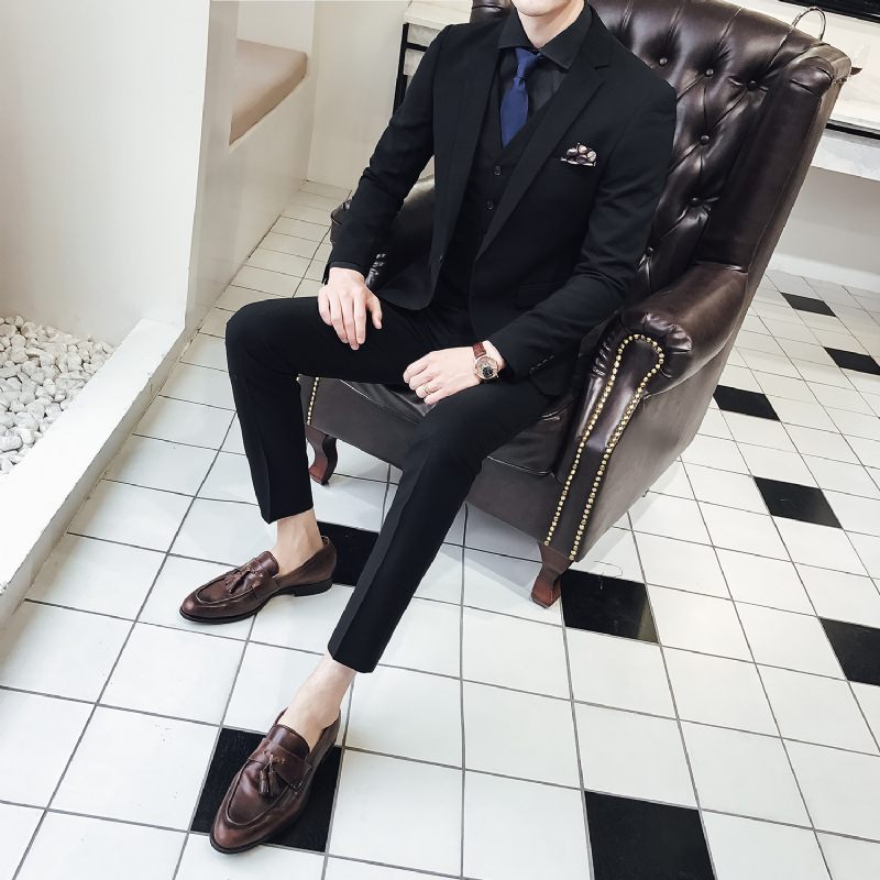 Obleky Business Men Dvojradové Slim Fit Elastické
