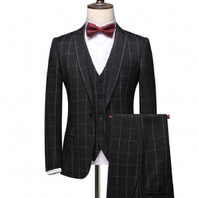 Pánske Trojdielne Oblekové Šaty Slim Business Casual Kockované