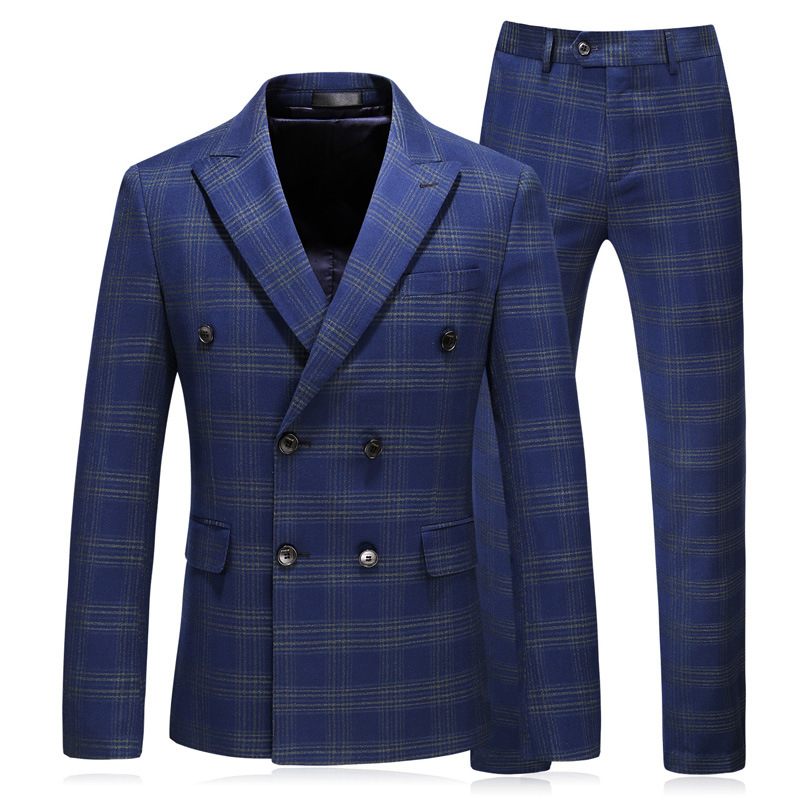 Pánsky Oblek Trojdielny Slim Business Casual Dress Check