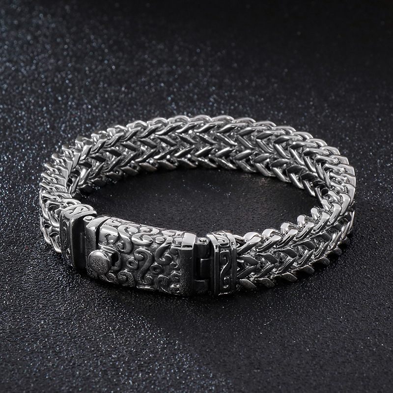 Osobnosť Square Fish Scale Náramok Z Titánovej Ocele Lebka Punk Pánsky Retro Vzor Z Nehrdzavejúcej