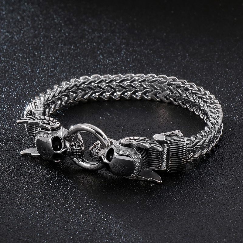 Osobnosť Square Fish Scale Náramok Z Titánovej Ocele Lebka Punk Pánsky Retro Vzor Z Nehrdzavejúcej
