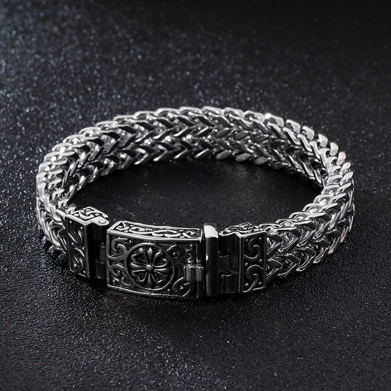 Osobnosť Square Fish Scale Náramok Z Titánovej Ocele Lebka Punk Pánsky Retro Vzor Z Nehrdzavejúcej