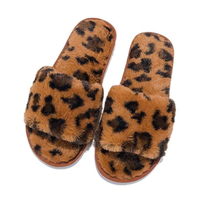 Dámske Jesenné A Zimné Domáce Ploché Plyšové Bavlnené Papuče S Leopardím Vzorom Veľké