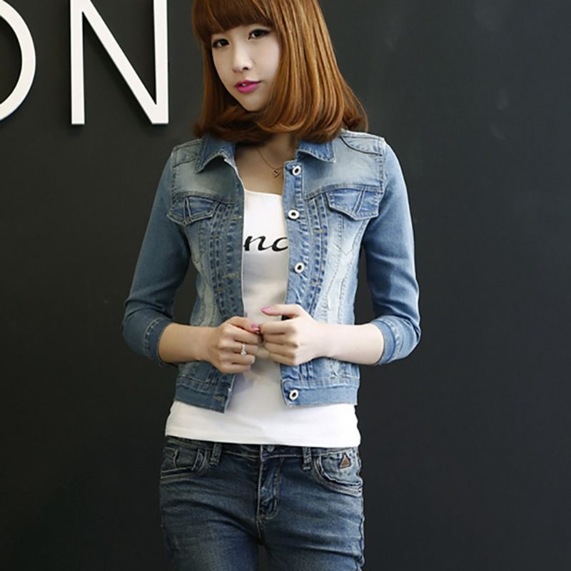 Dámska Ležérna Džínsová Bunda Cropped Stretch Slim Fit Top