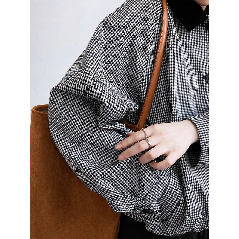 Vintage Dámska Bunda S Prešívaním Chlopne Houndstooth