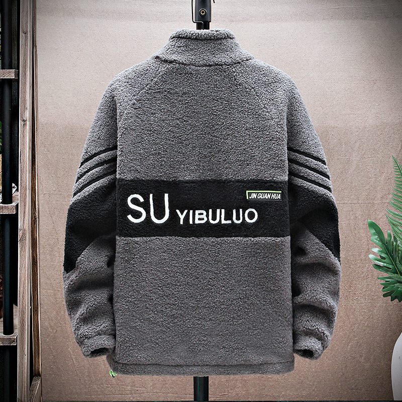 Bavlnená Bunda So Stojačikom Pánske Trendy Pekný Zrnitý Zamat Teplý Jahňací Ležérny