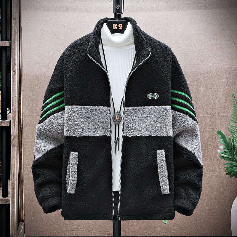 Bavlnená Bunda So Stojačikom Pánske Trendy Pekný Zrnitý Zamat Teplý Jahňací Ležérny
