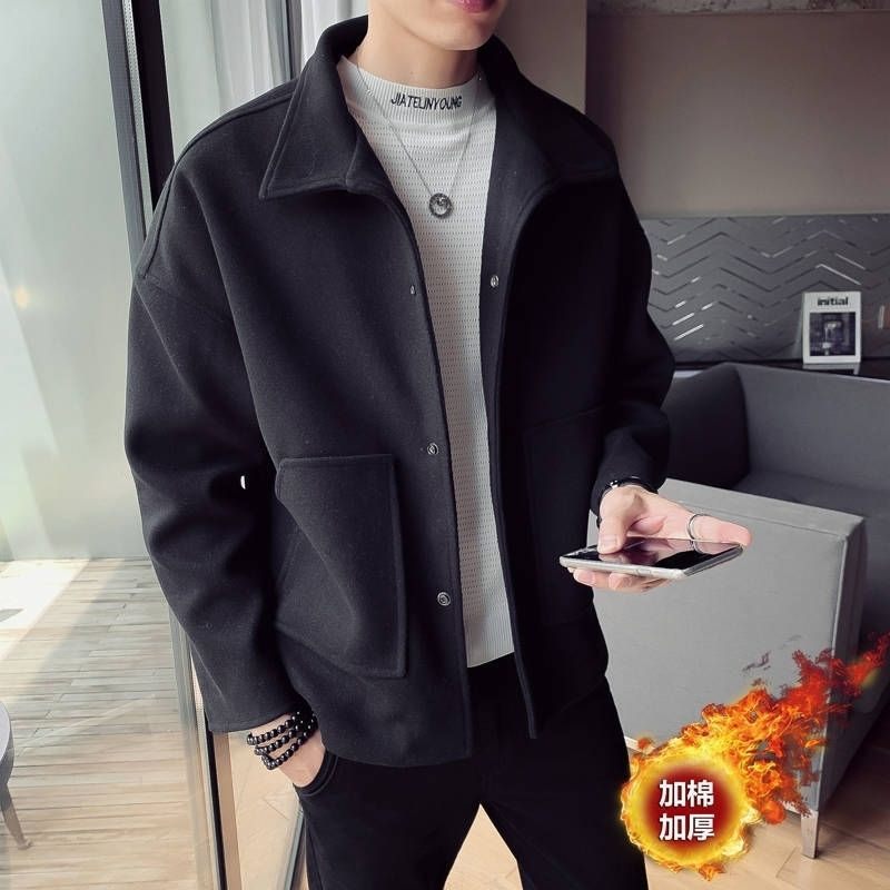 Krátky Vlnený Kabát Pánska Bunda Trendy Pekný Voľný