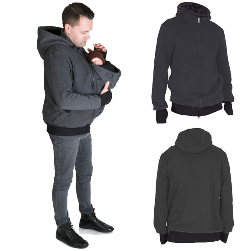 Multifunkčný Pánsky Kardigan S Kapucňou Tmavošedá Pevná Látka