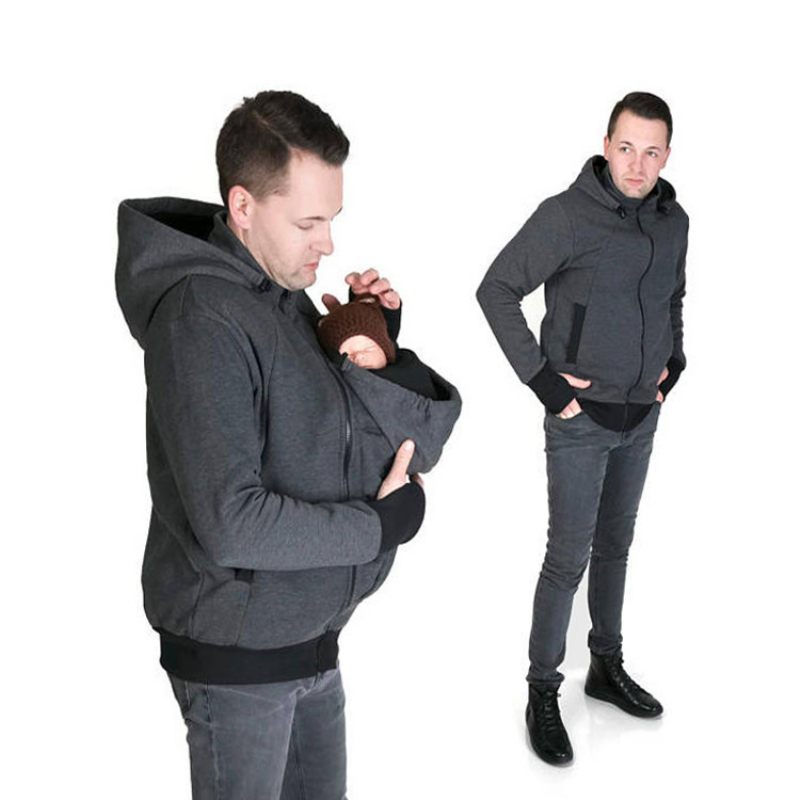 Multifunkčný Pánsky Kardigan S Kapucňou Tmavošedá Pevná Látka