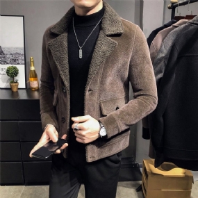 Pánsky Vlnený Kabát Trendy Slim Pekná Klopa