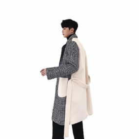 Dlhá Ležérna Pánska Vlnená Bunda Houndstooth Single Breasted Blazer Golier