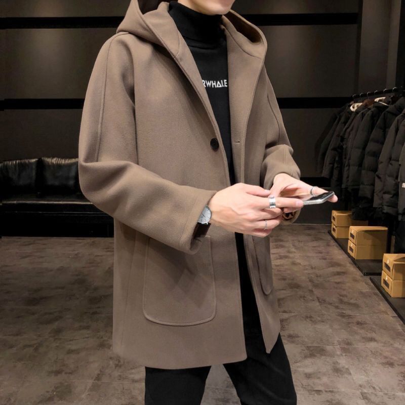 Vlnený Kabát Hrubá Vetrovka Pánsky Dlhý Trendy Voľný