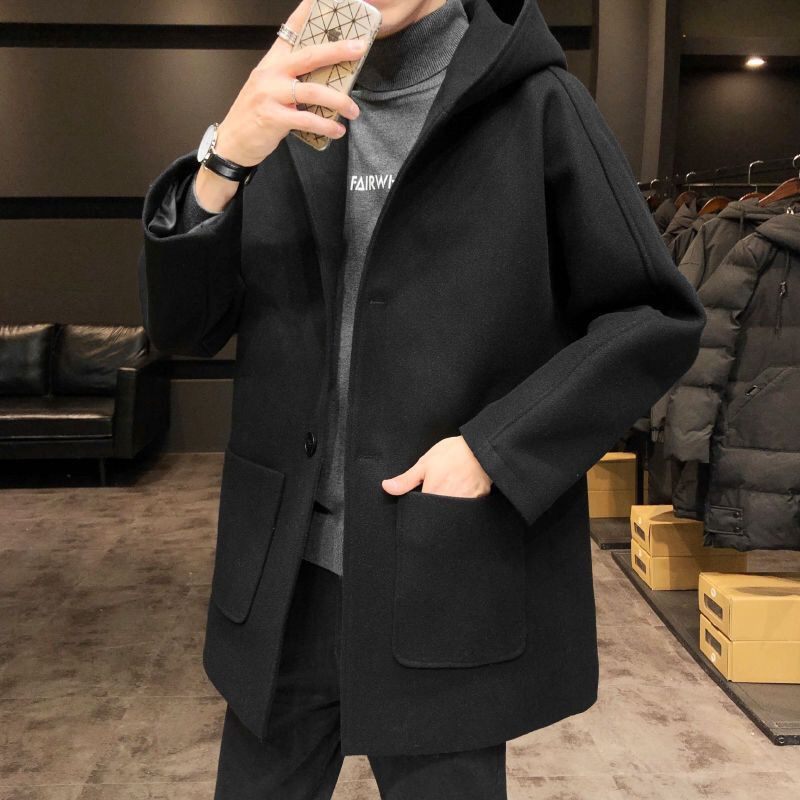 Vlnený Kabát Hrubá Vetrovka Pánsky Dlhý Trendy Voľný