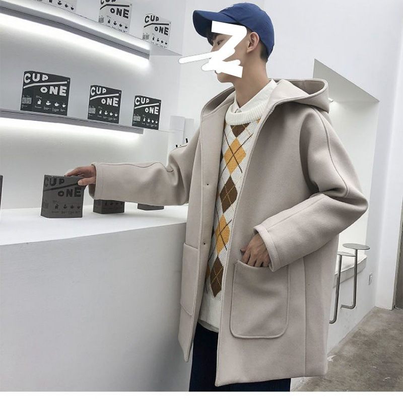 Vlnený Kabát Hrubá Vetrovka Pánsky Dlhý Trendy Voľný