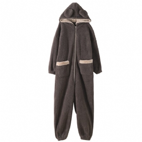 Pánske Pyžamo Teplý Overal Na Zips S Kapucňou Coral Fleece Ležérne Voľné Domáce Oblečenie