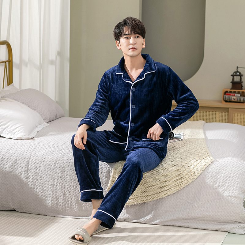 Pohodlné Mäkké Flanelové Pyžamo Pánske Hrubé Fleece