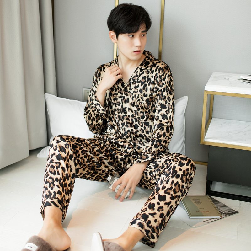 Pyžamo Pánsky Oblek S Leopardím Vzorom Trend Bežného Domáceho Oblečenia