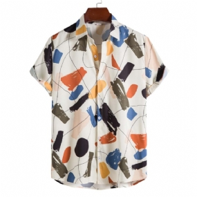 Biela Pánska Košeľa S Potlačou Graffiti Lapel Slim Fit
