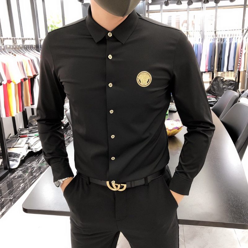 Pánska Košeľa Slim Fit High End Silky Stretch Trendy S Dlhým Rukávom