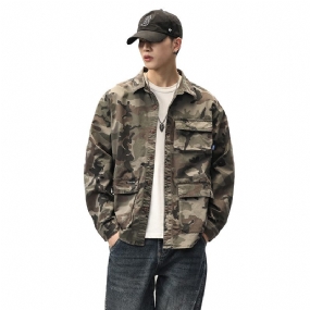 Tooling Shirt Pánska Bunda Maskáčová Retro Ležérny Trend Voľné Maskáčové Dlhé Rukávy
