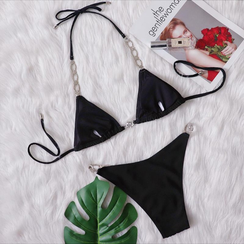 2023 Nové Bikiny Sexy Hot Diamond Split Dámske Plavky Jednofarebné Páskové