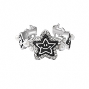 Pearl Lucky Star Prsteň Otvárací Nastaviteľný Dizajn Pokročilá Módna Osobnosť