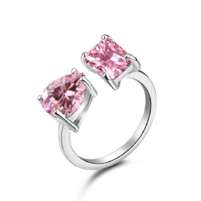 Strieborný Prsteň S925 Žena Kvapka Vody Móda Rad Diamantov Roztomilý Broskyňa Srdce Temperament Štvorcový Diamant Ružový Diamantový S Vysokým Obsahom Uhlíka