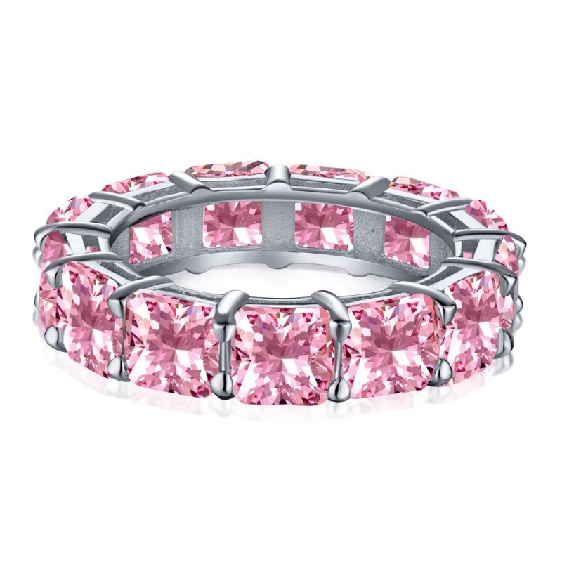 Strieborný Prsteň S925 Žena Kvapka Vody Móda Rad Diamantov Roztomilý Broskyňa Srdce Temperament Štvorcový Diamant Ružový Diamantový S Vysokým Obsahom Uhlíka