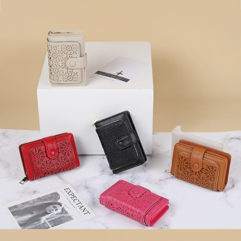 Retro Multi-card Hollow Dámska Viacúčelová Peňaženka S Krátkou Prackou Na Zips