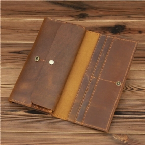 Vintage Crazy Horse Leather Pánska Spojka Na Dlhú Peňaženku