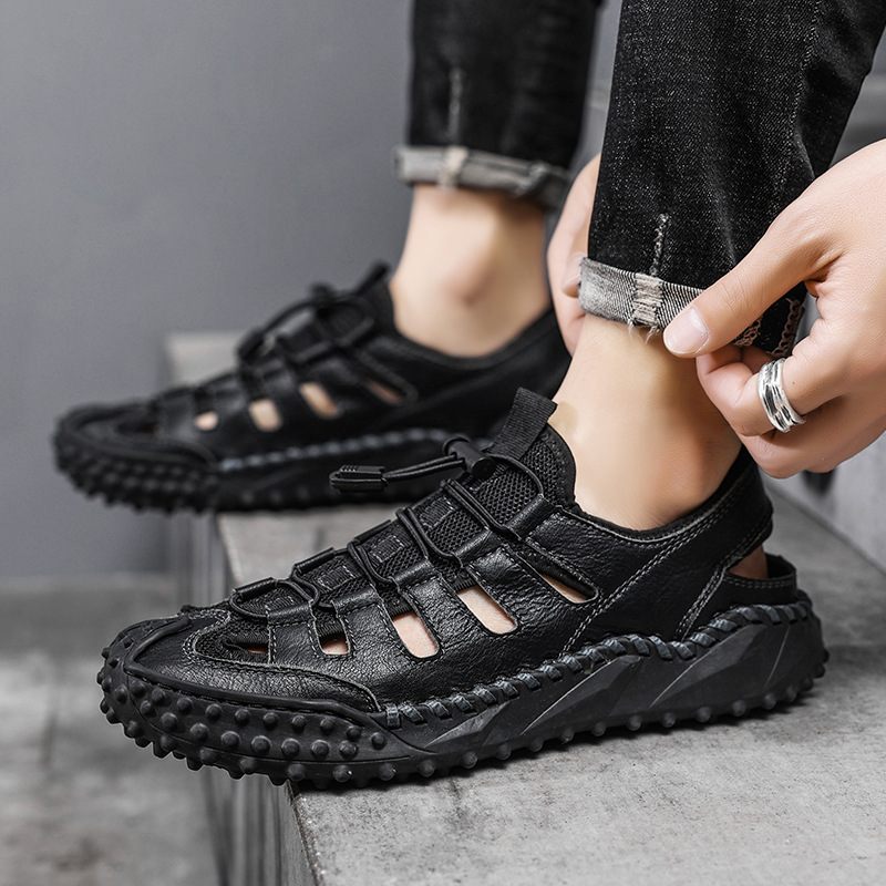 2023 Letné Priedušné Sandále Baotou Ľahké Veľké Outdoorové Plážové Topánky Retro Trendy Ležérne Pánske Hrubé Dno