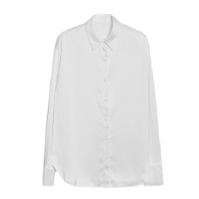 Biela Dámska Košeľa Vintage Topy Mercerized Satin Loose Career