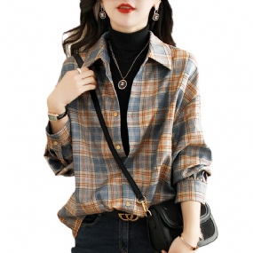 Check Shirt Ladies Ležérne Topy Kabát Dlhé Rukávy