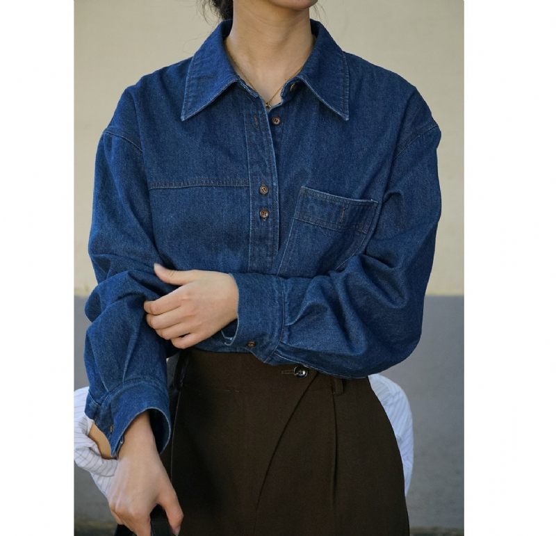 Dámska Košeľa Art Retro S Dlhým Rukávom Classic Denim