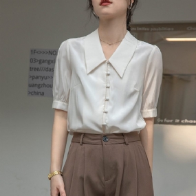 Dámska Košeľa S Krátkym Rukávom Top Retro Tenká Časť S Naberaným