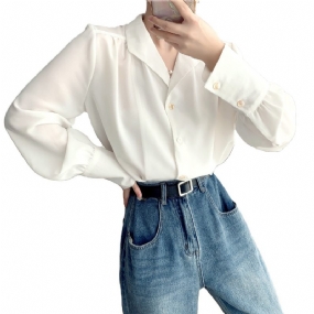 Dámska Košeľa Vintage Biely Top S Voľným Dlhým Rukávom