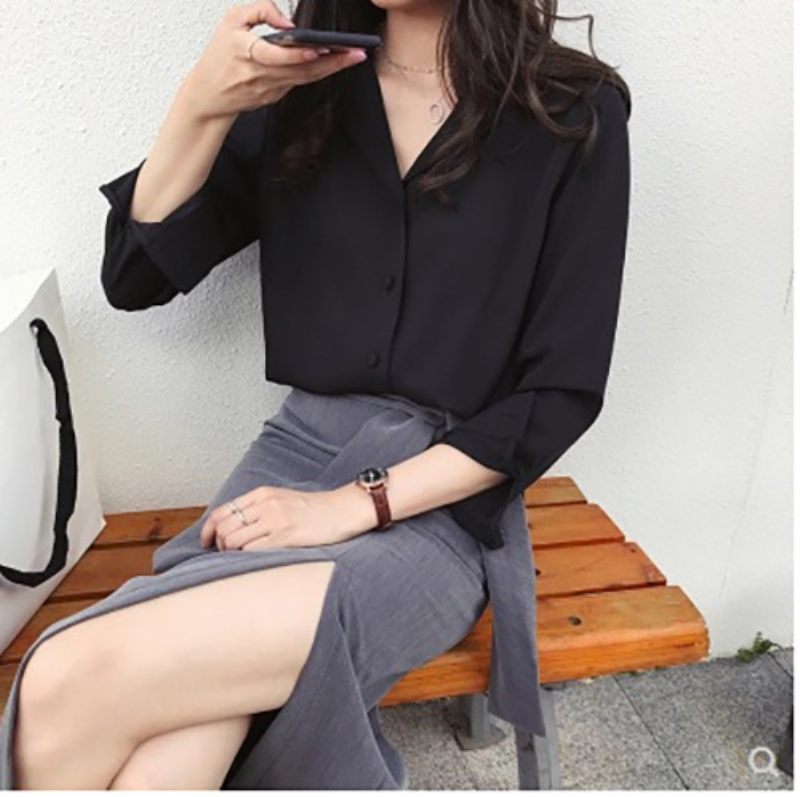 Dámske Košele Blazer Golier Šifón Dlhé Rukávy Jednofarebná