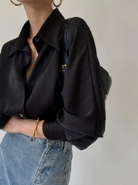 Saténová Košeľa Ladies Loose Classic Stripe Jeseň Leto