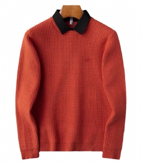 Pánsky Sveter Zateplený S Golierom Falošný Dvojdielny Slim Fit Trendy Úplet