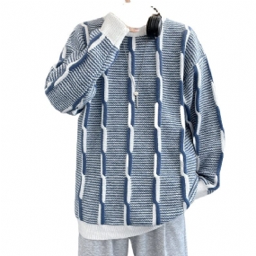Sveter S Okrúhlym Výstrihom V Kontrastnej Farbe Pánsky Voľný Trendy Vnútorný Teplý