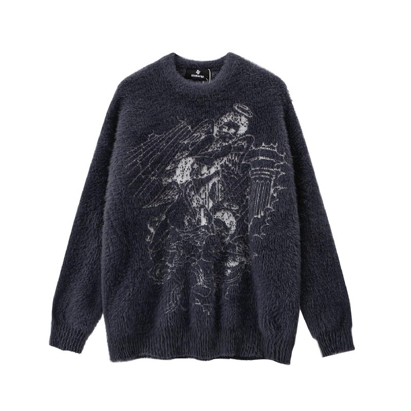 Vintage Pánsky Sveter Plyšová Bunda Crew Neck Trend Knitwear