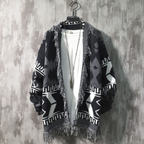 Vintage Sveter Men Cardigan Jacket Voľný