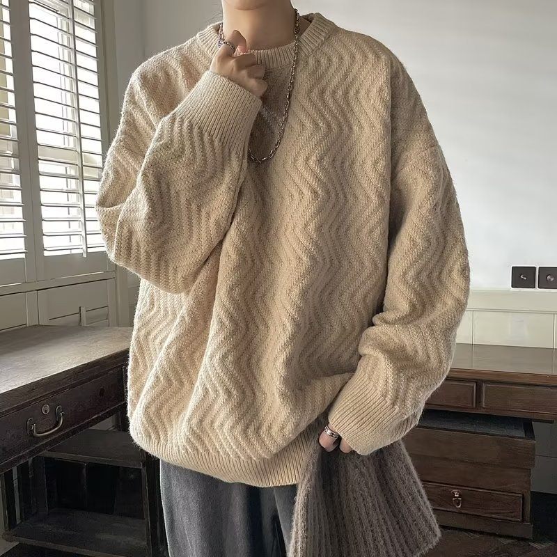 Voľný Sveter S Okrúhlym Výstrihom Pánske Ležérne Trendy Úplety