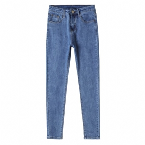 Dámske Džínsy S Vysokým Pásom Stretch Skinny Blue